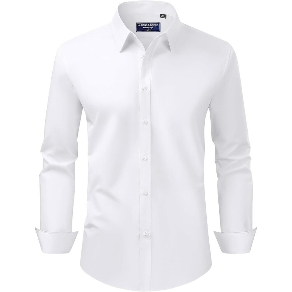 Men's Dress Shirt Regular Fit Stretch Stain Shield Long Sleeve Solid Business We